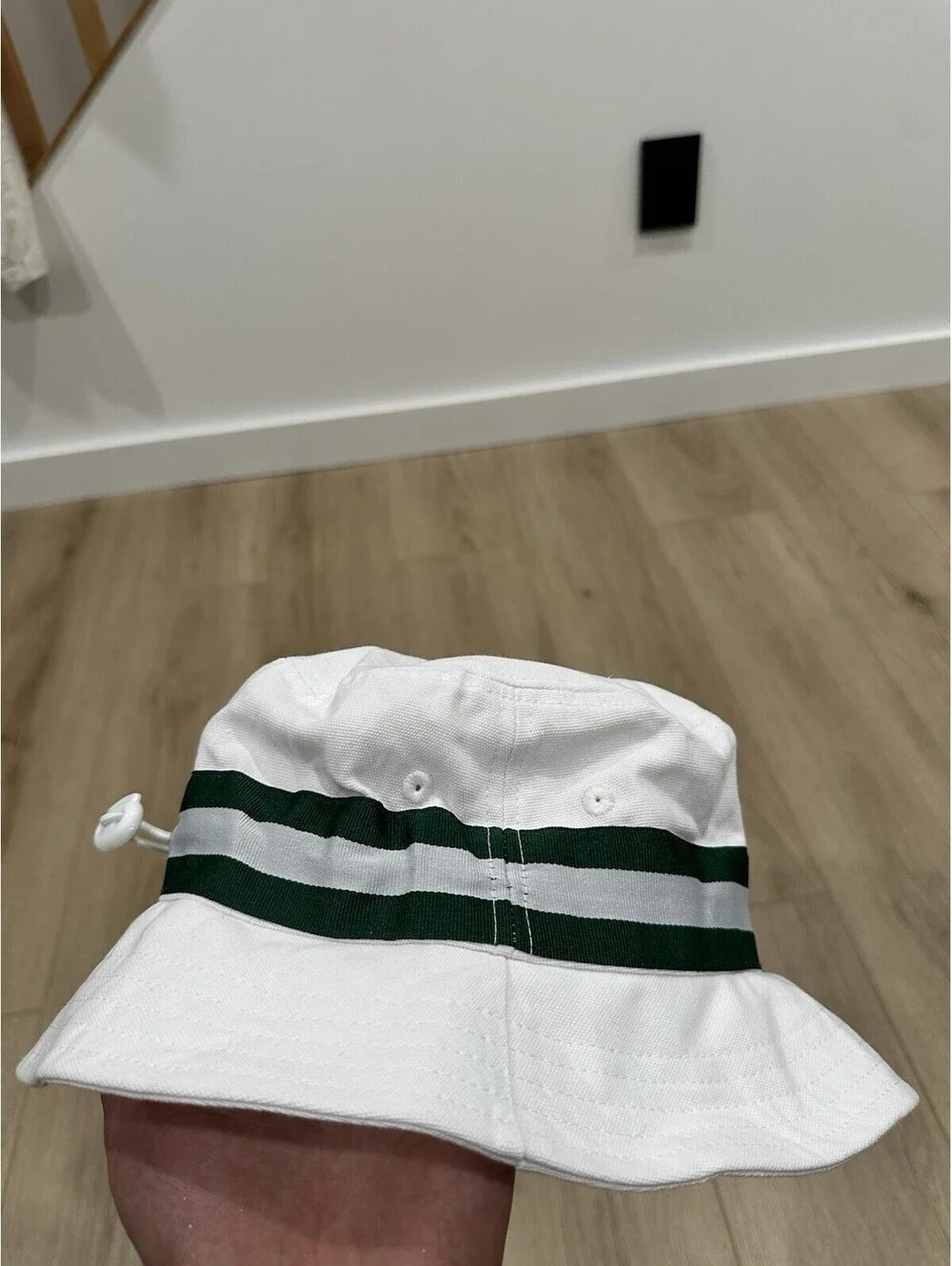 Angus & Grace Go Golfing White Green Stripe Bucket Hat